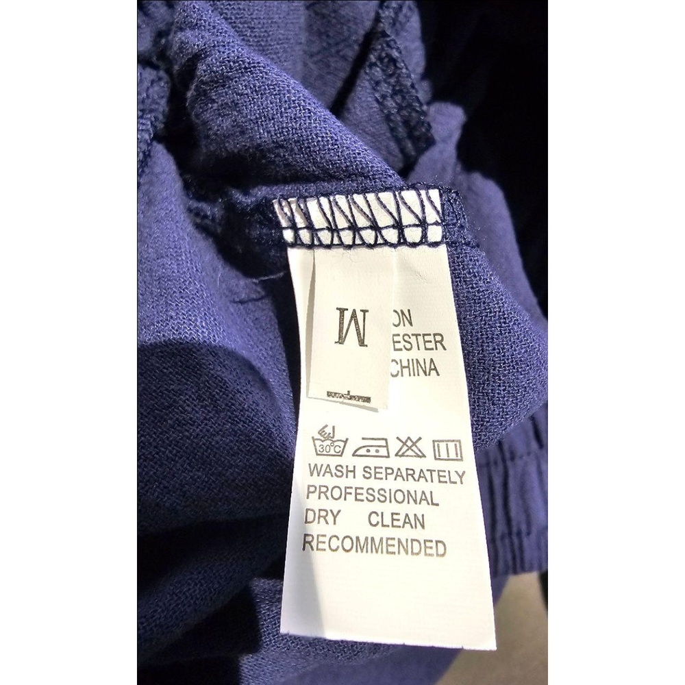Womens Casual Pants Size M Navy Blue Crinkled Relaxed Drawstring Waist Vacation - Picture 5 of 6